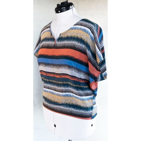 CHELSEA FLOWER Multicolor Abstract Stripe Scoop-Neck Short-Sleeve Top - NWT! - Picture 8 of 16